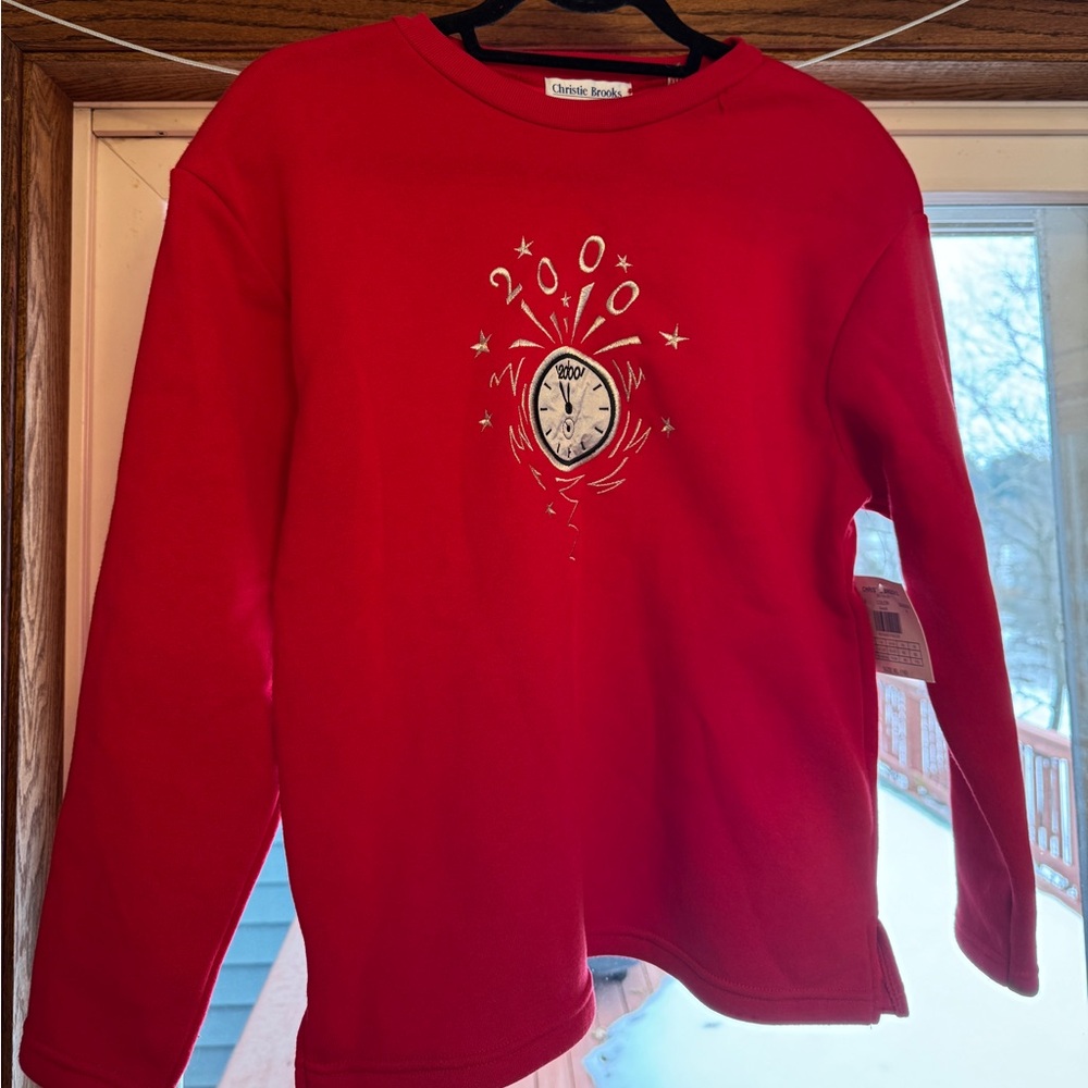 Y2K 2000s NWT Vibrant Red Women's Crew Neck Sweater NYE New Years Holiday